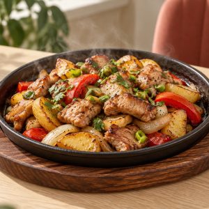 Шипящая сковородка со свининой