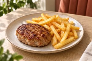 Мясная котлета с картофелем фри