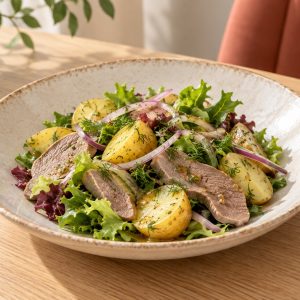 Салат с говяжьим языком и молодым картофелем